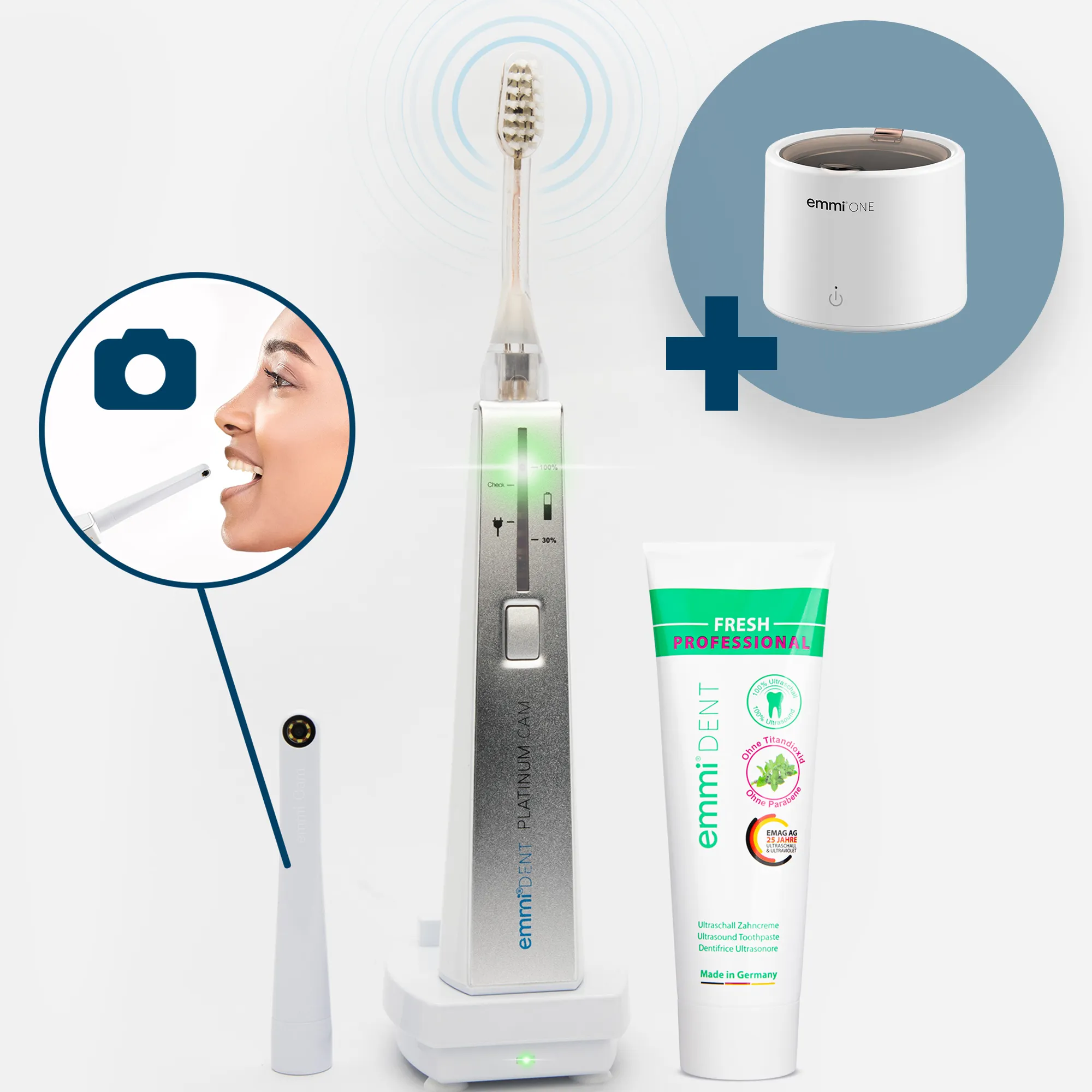 Ultraschallzahnbürste Platinum CAM + GRATIS emmi-one Ultraschallreiniger
